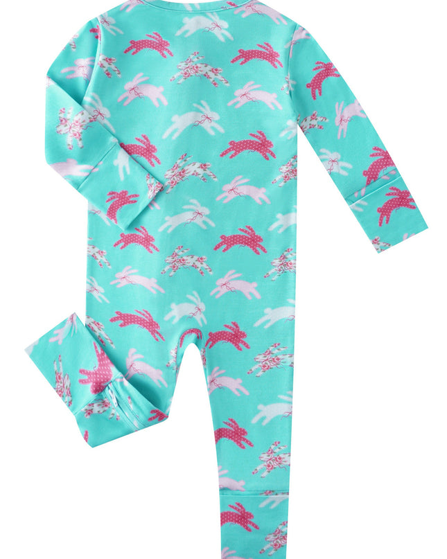 PoshTOT Little Flower Rabbit Bamboo Baby Convertible Zippy Romper