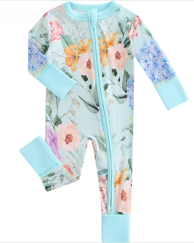 PoshTOT Hydrangea Bamboo Baby Convertible Zippy Romper
