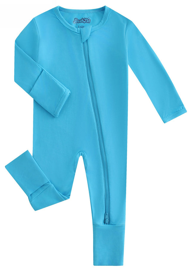 PoshTOT Blue Bamboo Baby Convertible Zippy Romper