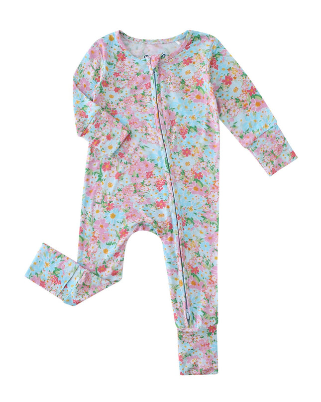 PoshTOT Spring Floral Bamboo Baby Convertible Zippy Romper