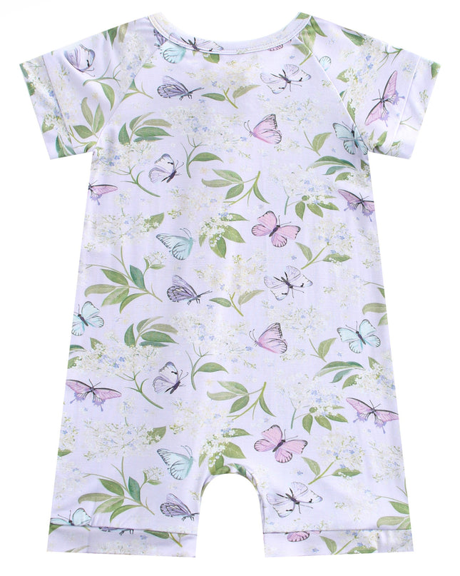 PoshTOT Purple Butterfly Bamboo Baby Shorty Zippy Romper