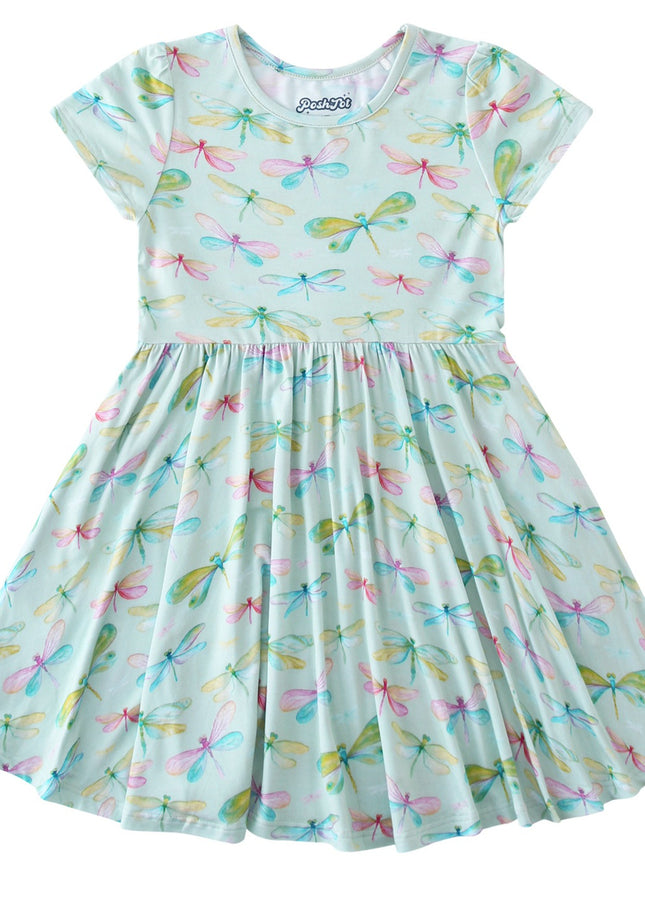 PoshTOT Dragonfly Bamboo Girls Twirl Dress