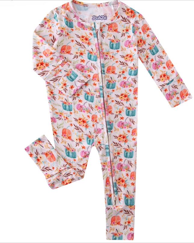 PoshTOT Pumpkin Bamboo Baby Convertible Zippy Romper