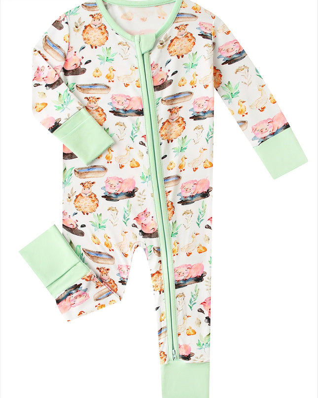 PoshTOT Little Yellow Sheep Bamboo Baby Convertible Zippy Romper