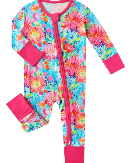 PoshTOT Chrysanthemum Bamboo Baby Convertible Zippy Romper