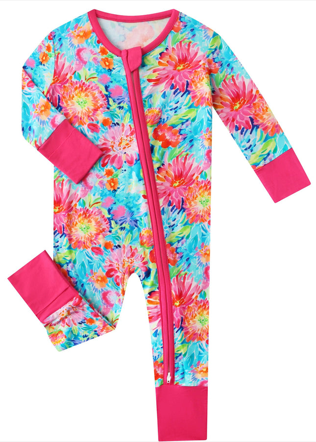 PoshTOT Chrysanthemum Bamboo Baby Convertible Zippy Romper