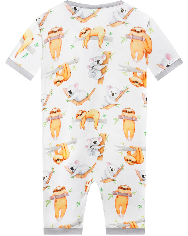 PoshTOT Sloth Bamboo Baby Shorty Zippy Romper