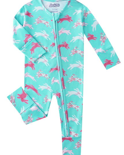 PoshTOT Little Flower Rabbit Bamboo Baby Convertible Zippy Romper