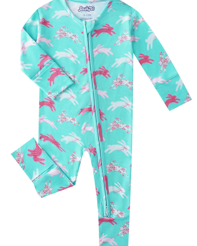 PoshTOT Little Flower Rabbit Bamboo Baby Convertible Zippy Romper