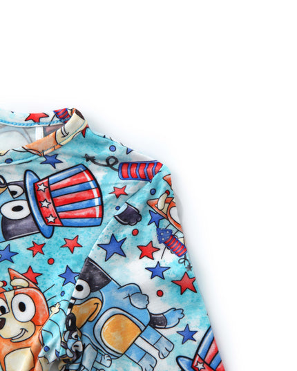 PoshTOT Blue Dog Baby Bamboo Baby Convertible Zippy Romper