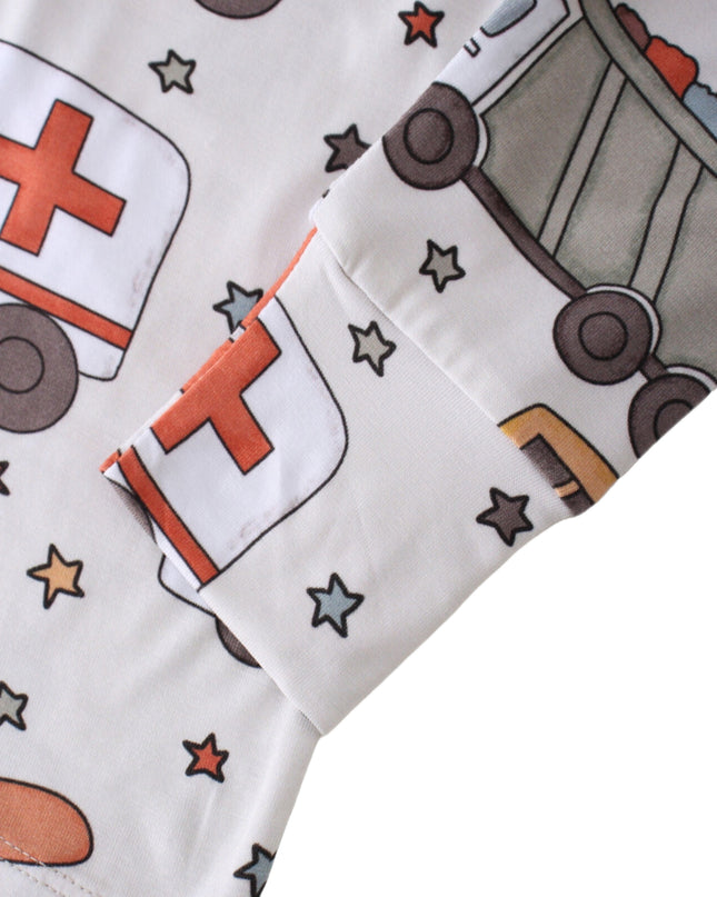 PoshTOT White Toy Car Print 2 Piece PJ Set