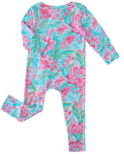 PoshTOT Summer Floral Bamboo Baby Convertible Zippy Romper
