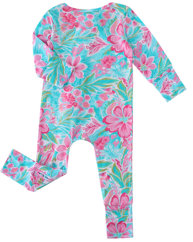 PoshTOT Summer Floral Bamboo Baby Convertible Zippy Romper