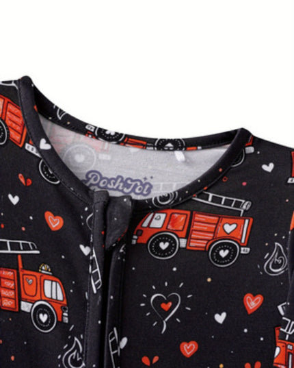 PoshTOT Fire Truck Bamboo Baby Convertible Zippy Romper