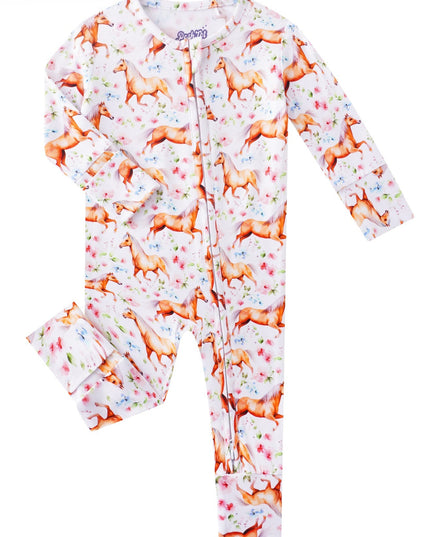 PoshTOT Horse Bamboo Baby Convertible Zippy Romper