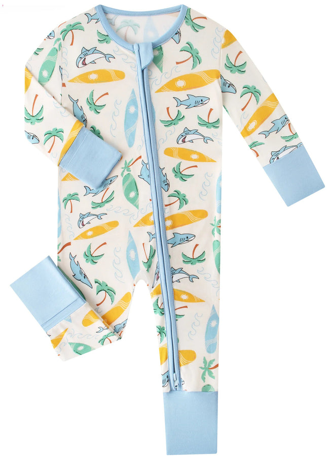 PoshTOT Beach Surfing Bamboo Baby Convertible Zippy Romper