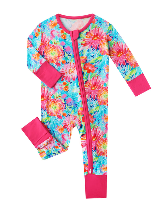 PoshTOT Chrysanthemum Bamboo Baby Convertible Zippy Romper