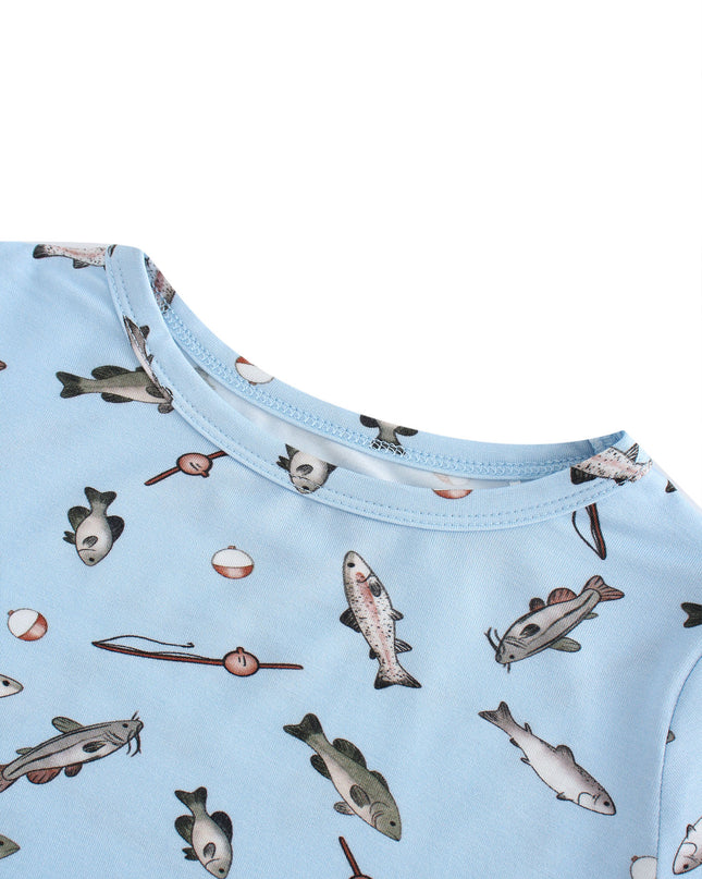 PoshTOT Blue Fish Print 2 Piece Short Sleeves PJ Set