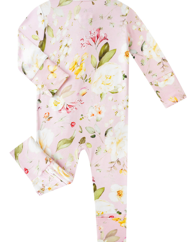 PoshTOT White Rose Bamboo Baby Convertible Zippy Romper