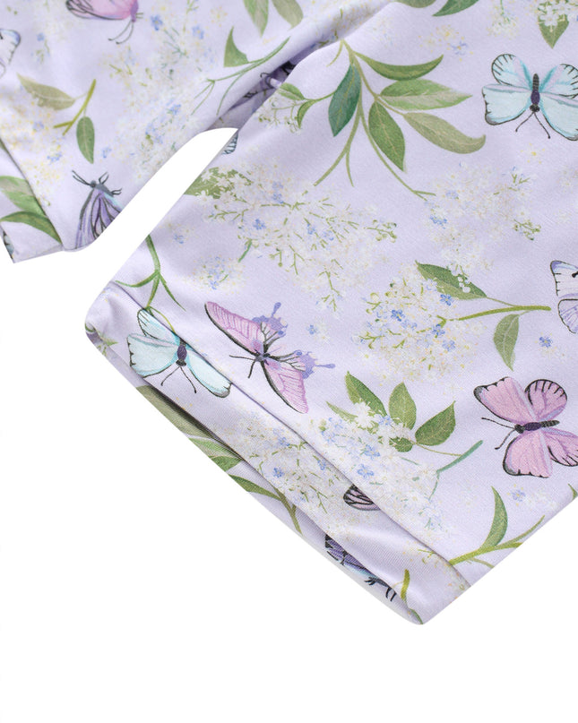 PoshTOT Purple Butterfly Print 2 Piece Short Sleeves PJ Set