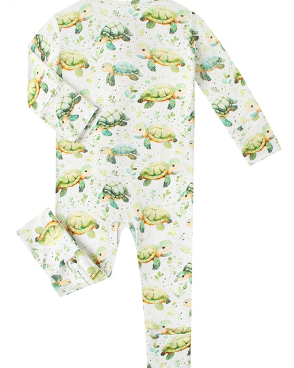 PoshTOT Green Sea Turtle Bamboo Baby Convertible Zippy Romper