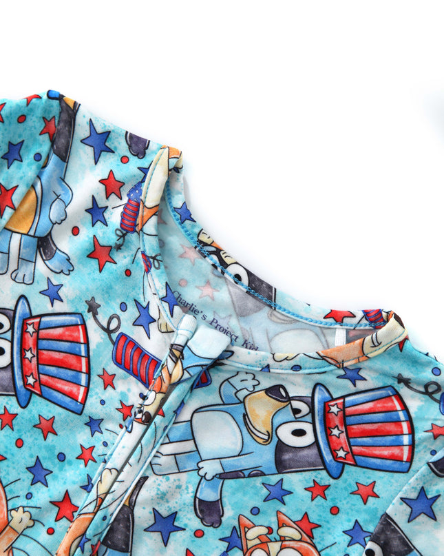 PoshTOT Blue Dog Baby Bamboo Baby Convertible Zippy Romper