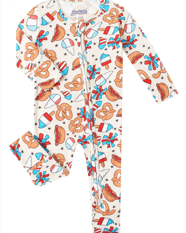 PoshTOT Hamburger Bamboo Baby Convertible Zippy Romper