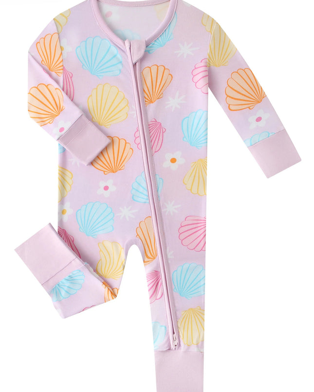 PoshTOT Colorful Seashell Bamboo Baby Convertible Zippy Romper