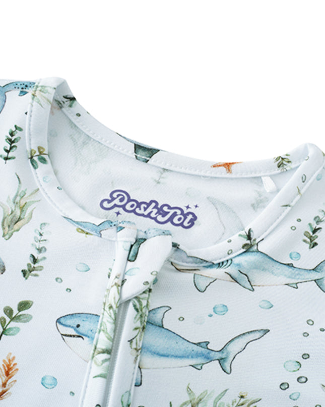 PoshTOT Shark Bamboo Baby Convertible Zippy Romper
