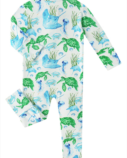 PoshTOT Sea Turtle Baby Convertible Zippy Romper