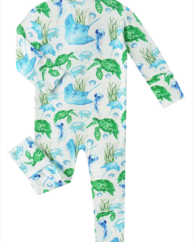 PoshTOT Sea Turtle Baby Convertible Zippy Romper