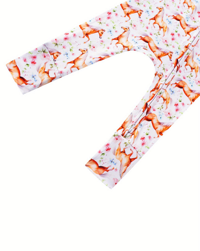 PoshTOT Horse Bamboo Baby Convertible Zippy Romper