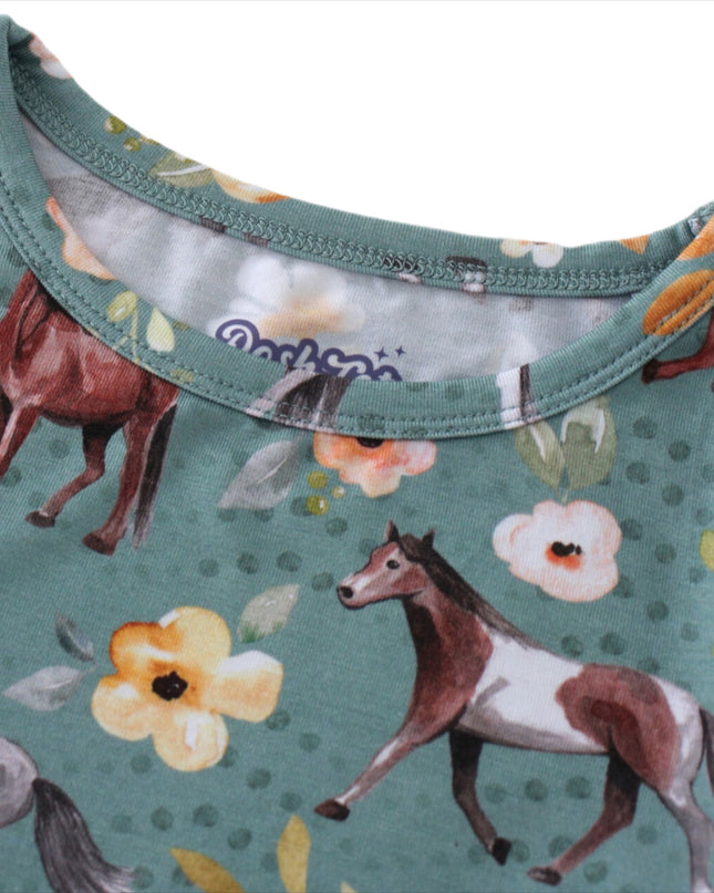 PoshTOT Forest Green Mustang 2 Piece PJ Set
