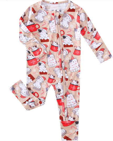 PoshTOT Holiday Kittes Bamboo Baby Convertible Zippy Romper