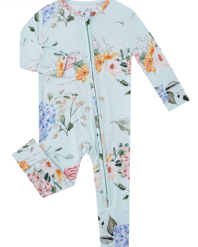 PoshTOT Hydrangea Bamboo Baby Convertible Zippy Romper