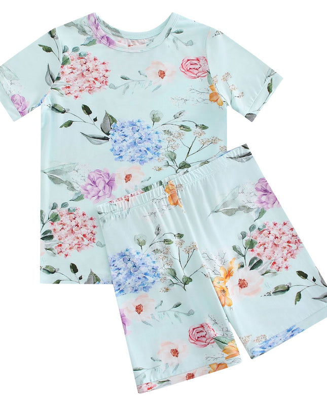 PoshTOT Green Hydrangea Print 2 Piece Short Sleeves PJ Set